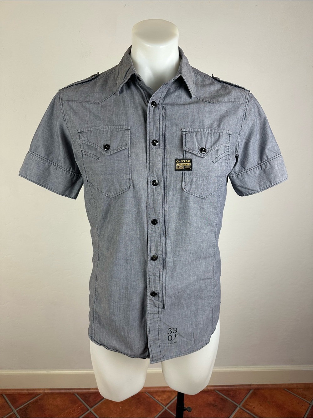 G-Star Short Sleeve Button Down Shirt in Light Gray